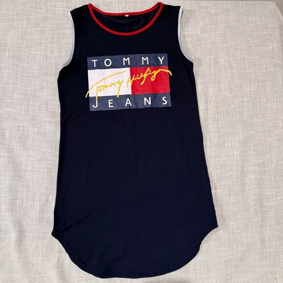 Vintage Tommy Jeans Tank Dress Women’s Sm Y2K Streetwear Logo RARE Casual Mini - Picture 1 of 12